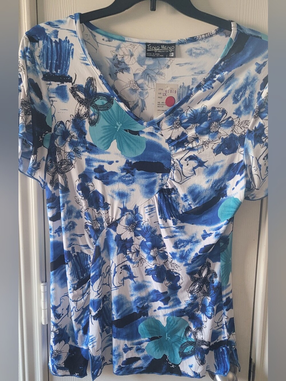 Tango Mango Blue Floral V-Neck Women’s Top